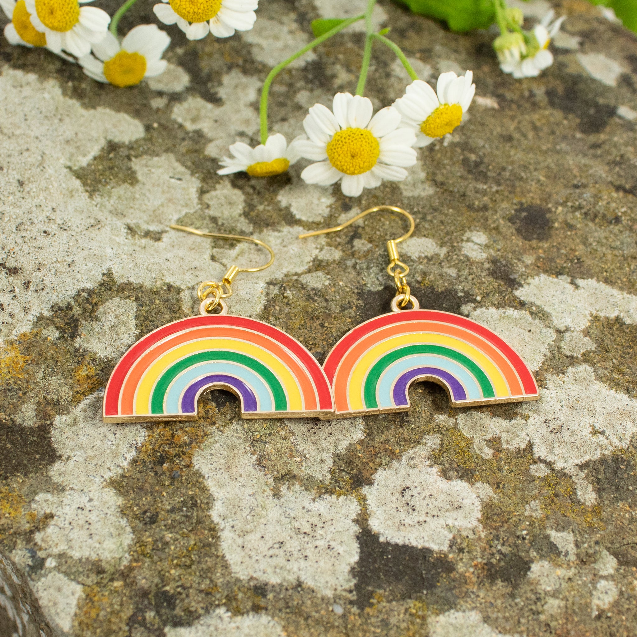 Rainbow Earrings (Round Transparent) made using up-cycled LEGO® pieces –  Geekycool